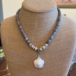 Blue Sponge Coral Vtg. Necklace with flower shell pendant